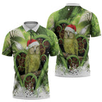 Kakapo New Zealand Christmas In July Zipper Polo Shirt NZ Aroha Koru Fern Marble Vibes