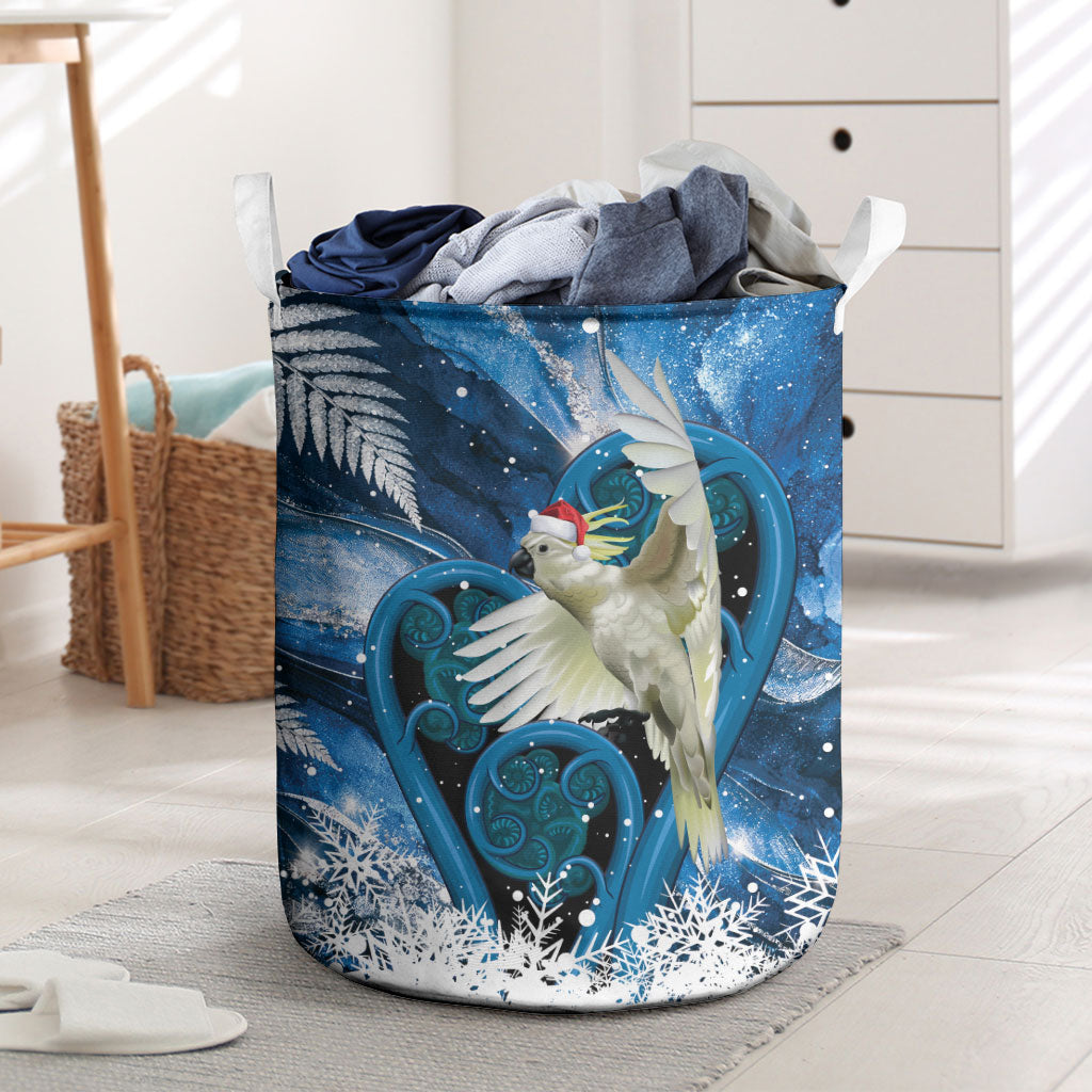 Sulphur-crested Cockatoo New Zealand Christmas In July Laundry Basket NZ Aroha Koru Fern Marble Vibes