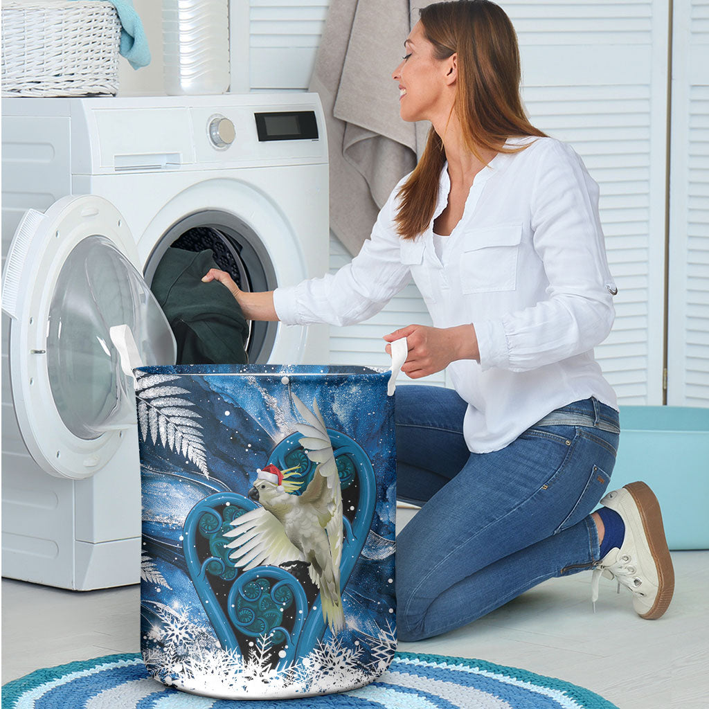 Sulphur-crested Cockatoo New Zealand Christmas In July Laundry Basket NZ Aroha Koru Fern Marble Vibes