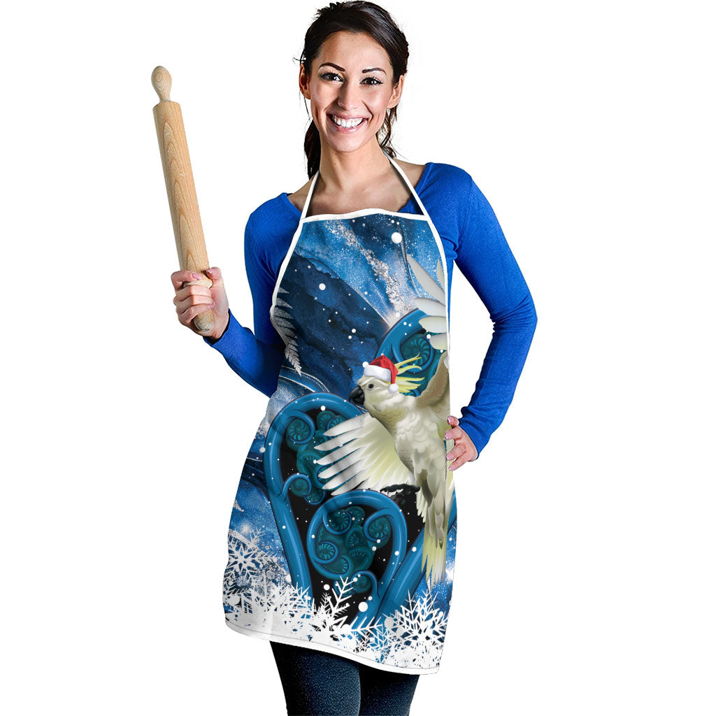 Sulphur-crested Cockatoo New Zealand Christmas In July Apron NZ Aroha Koru Fern Marble Vibes