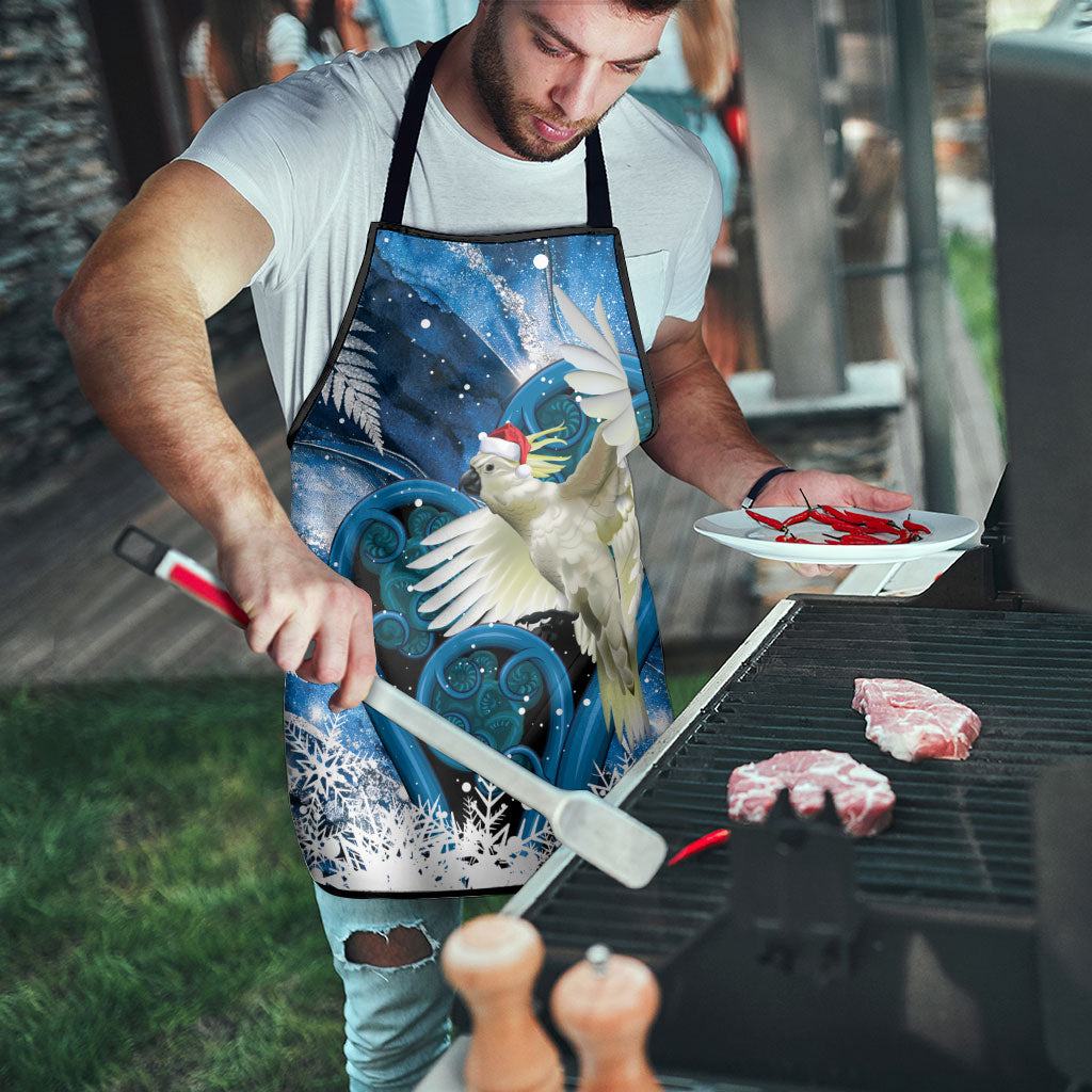 Sulphur-crested Cockatoo New Zealand Christmas In July Apron NZ Aroha Koru Fern Marble Vibes