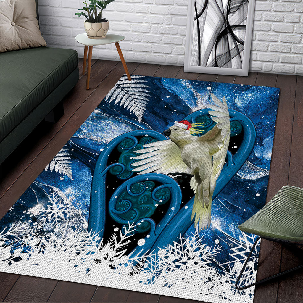 Sulphur-crested Cockatoo New Zealand Christmas In July Area Rug NZ Aroha Koru Fern Marble Vibes