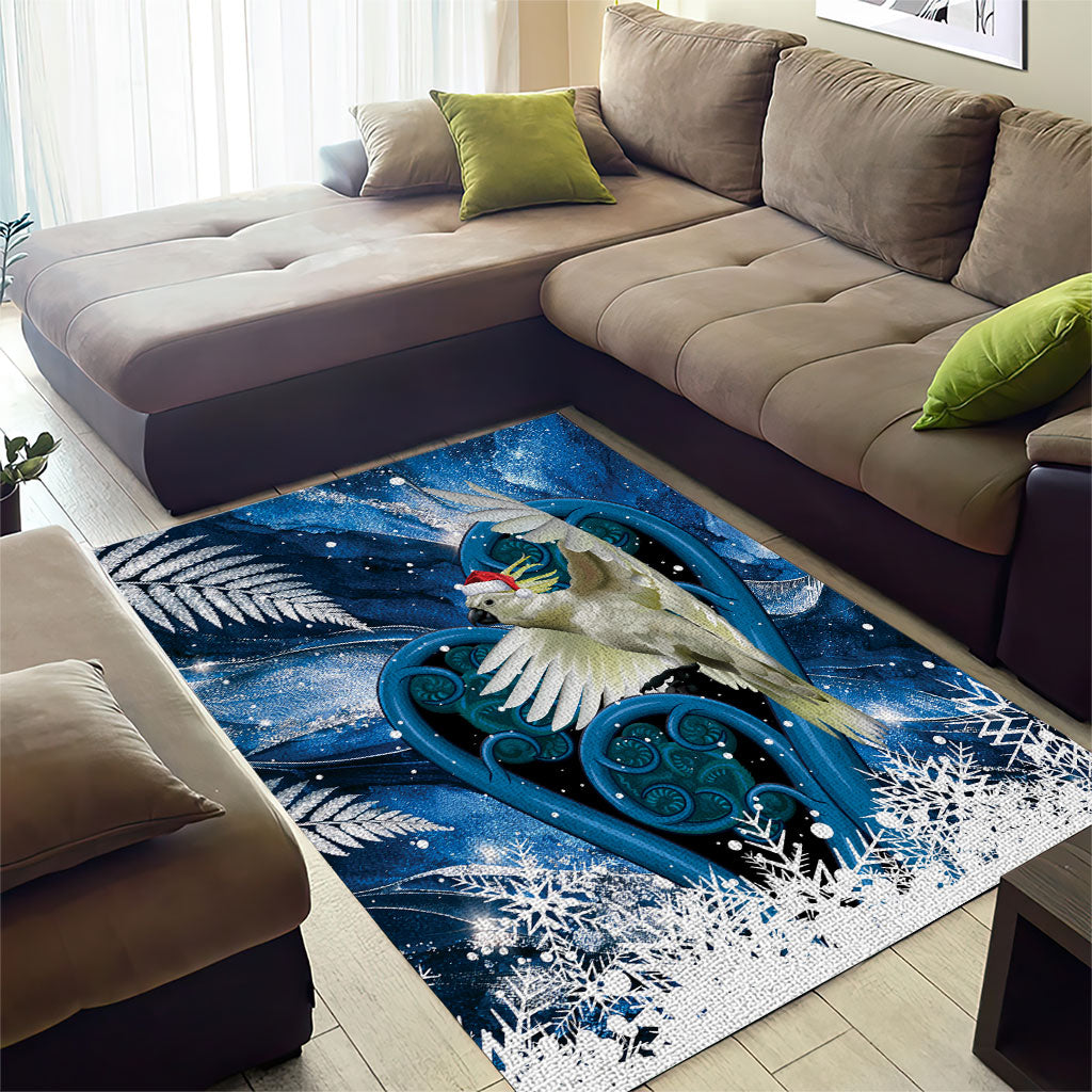 Sulphur-crested Cockatoo New Zealand Christmas In July Area Rug NZ Aroha Koru Fern Marble Vibes