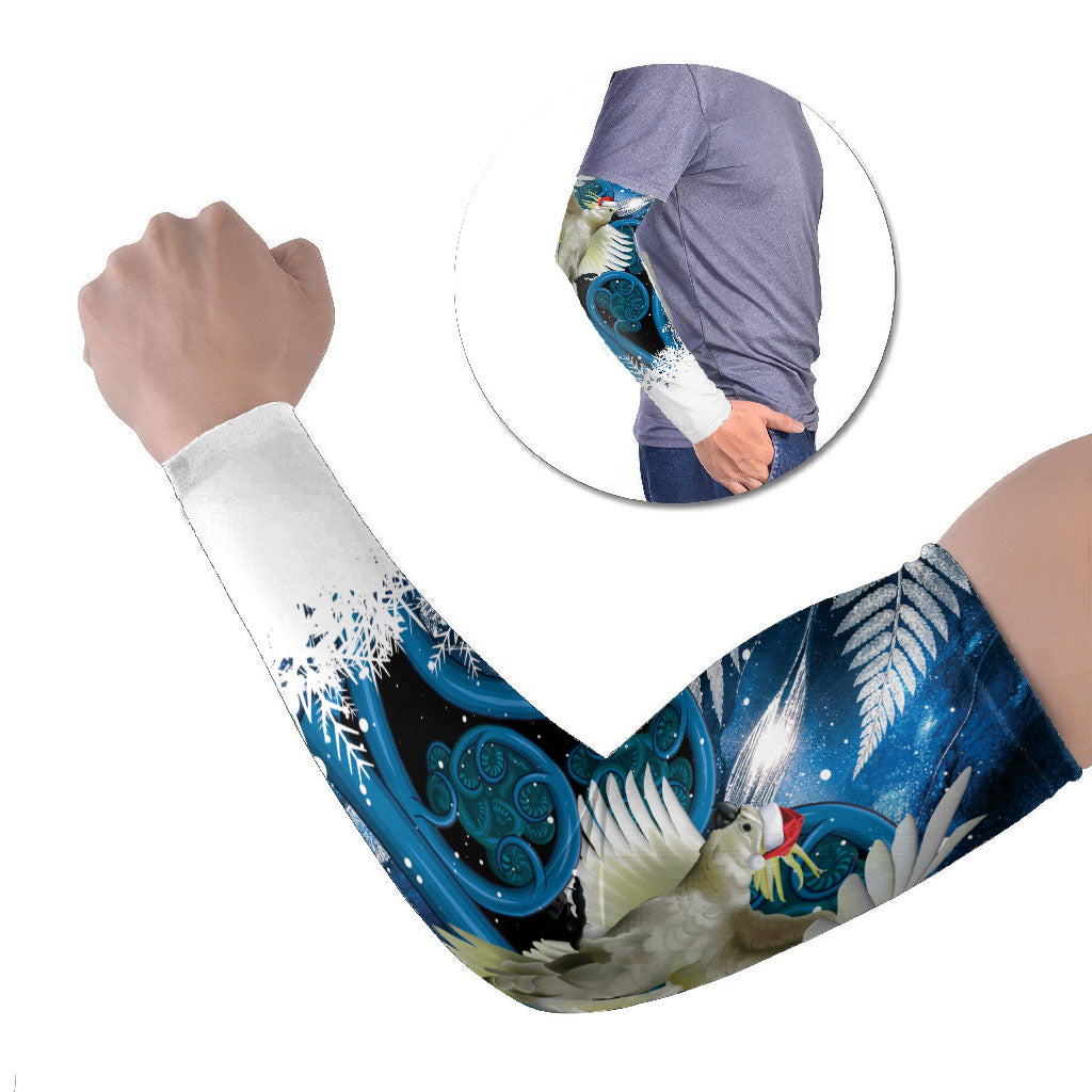 Sulphur-crested Cockatoo New Zealand Christmas In July Arm Sleeves NZ Aroha Koru Fern Marble Vibes