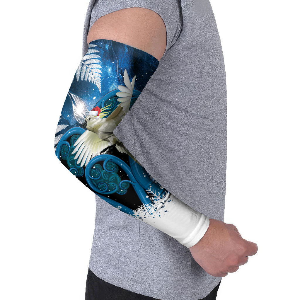 Sulphur-crested Cockatoo New Zealand Christmas In July Arm Sleeves NZ Aroha Koru Fern Marble Vibes
