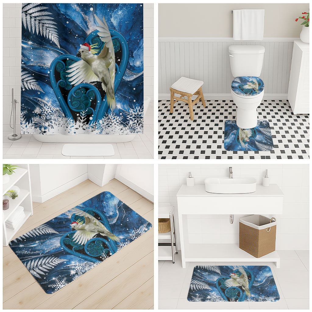 Sulphur-crested Cockatoo New Zealand Christmas In July Bathroom Set NZ Aroha Koru Fern Marble Vibes