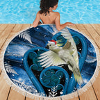 Sulphur-crested Cockatoo New Zealand Christmas In July Beach Blanket NZ Aroha Koru Fern Marble Vibes