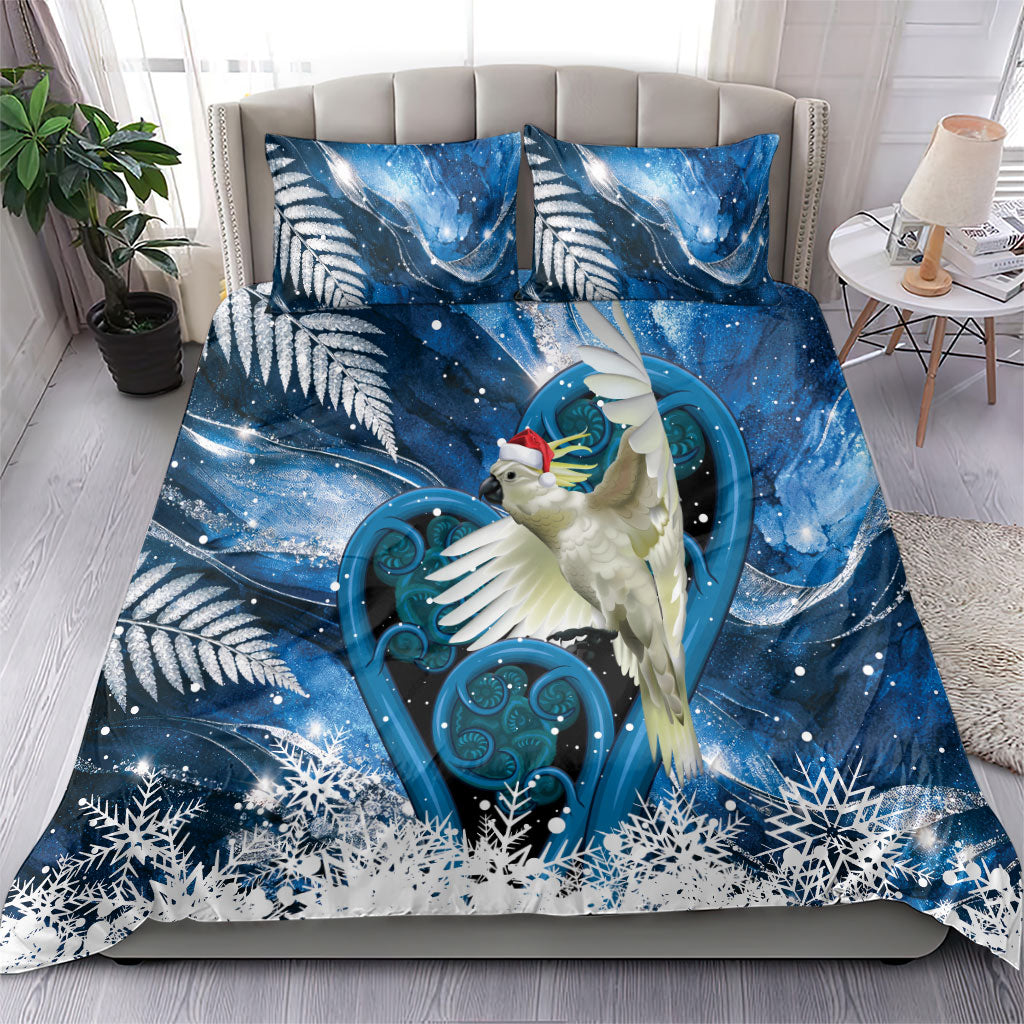 Sulphur-crested Cockatoo New Zealand Christmas In July Bedding Set NZ Aroha Koru Fern Marble Vibes