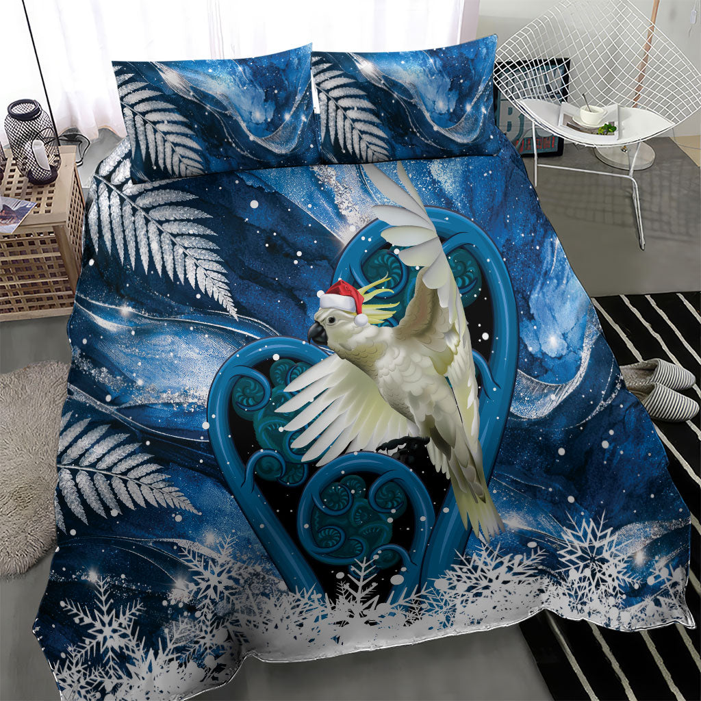 Sulphur-crested Cockatoo New Zealand Christmas In July Bedding Set NZ Aroha Koru Fern Marble Vibes