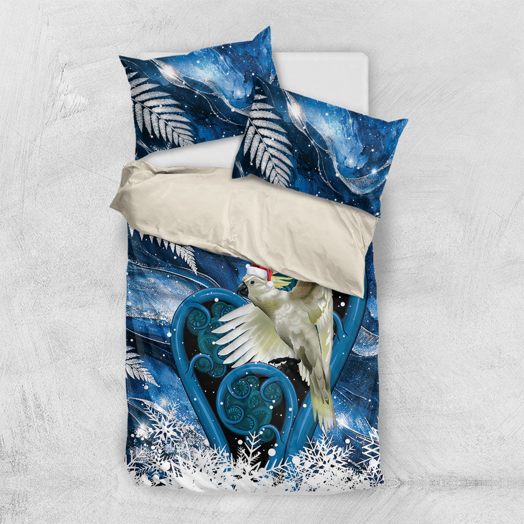 Sulphur-crested Cockatoo New Zealand Christmas In July Bedding Set NZ Aroha Koru Fern Marble Vibes