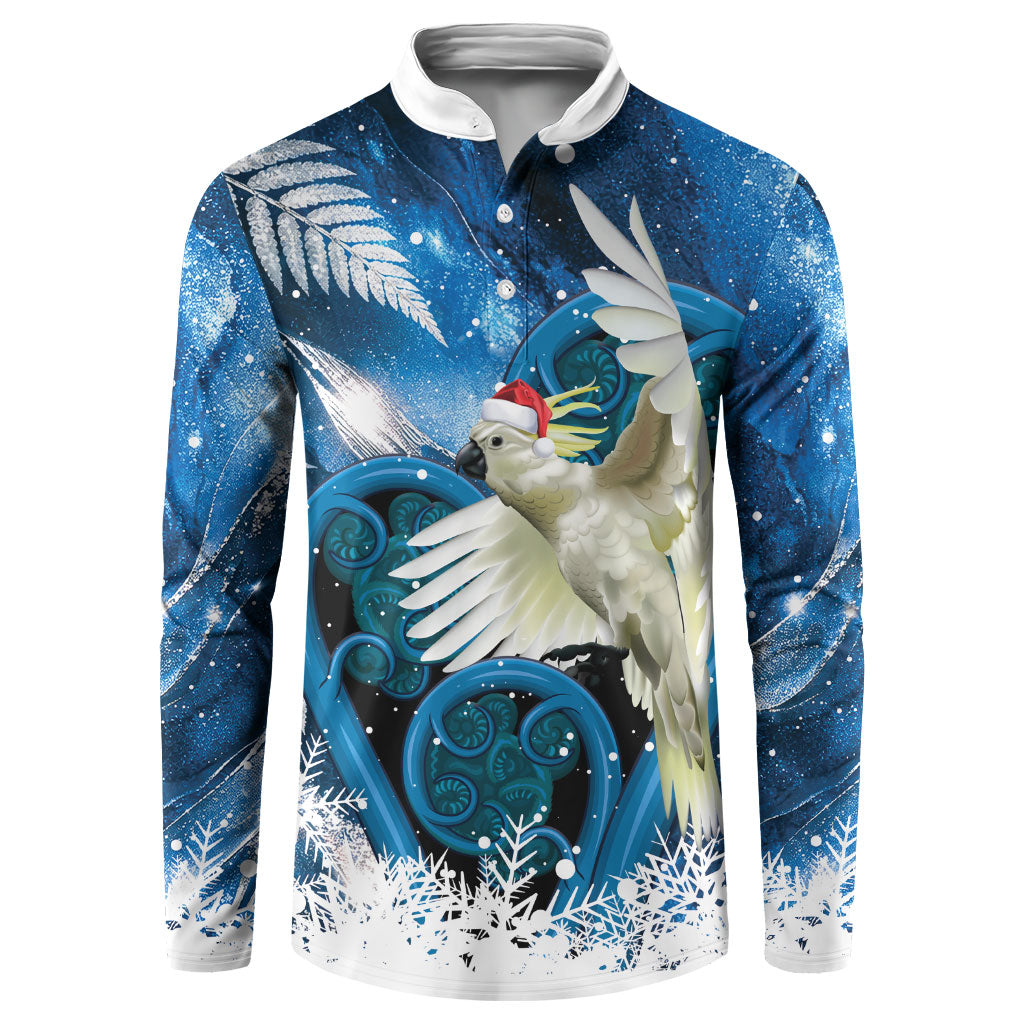 Sulphur-crested Cockatoo New Zealand Christmas In July Button Sweatshirt NZ Aroha Koru Fern Marble Vibes