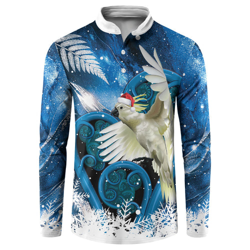 Sulphur-crested Cockatoo New Zealand Christmas In July Button Sweatshirt NZ Aroha Koru Fern Marble Vibes