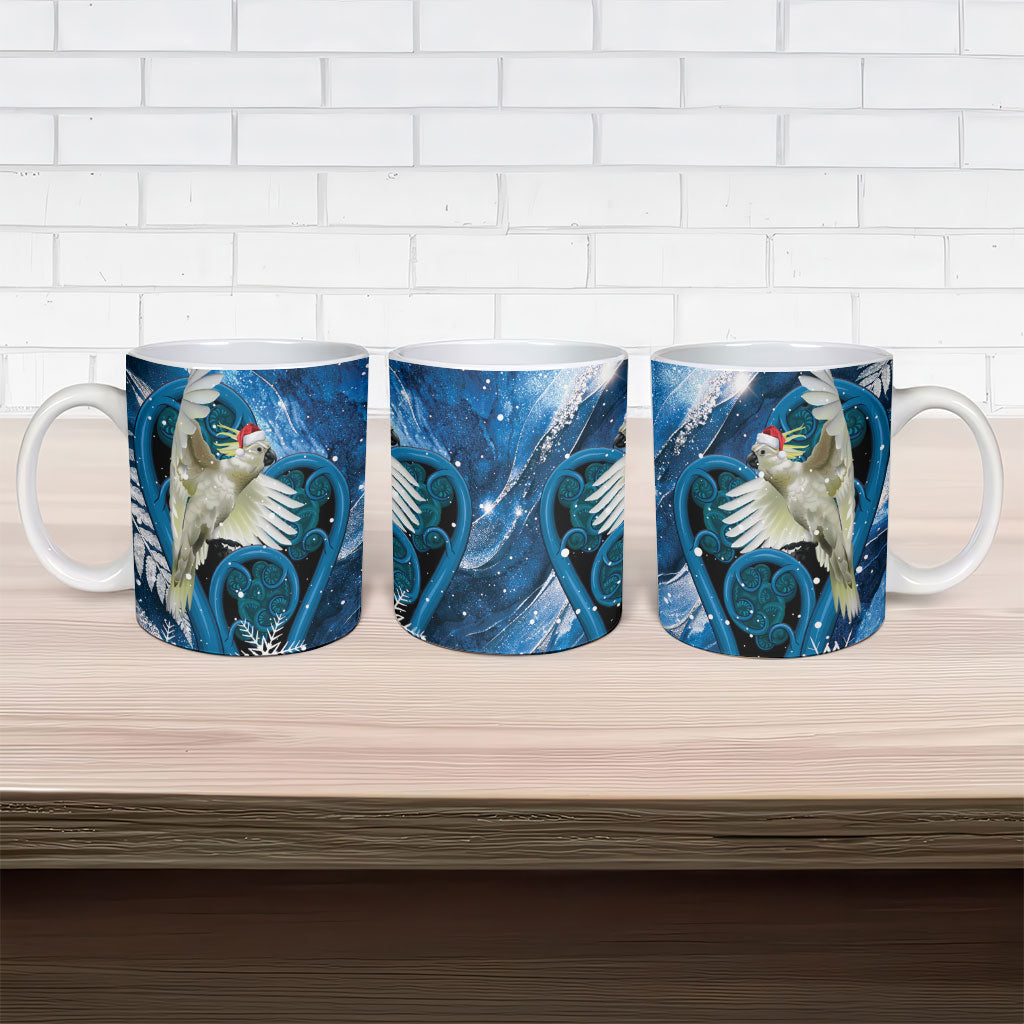 Sulphur-crested Cockatoo New Zealand Christmas In July Ceramic Mug NZ Aroha Koru Fern Marble Vibes