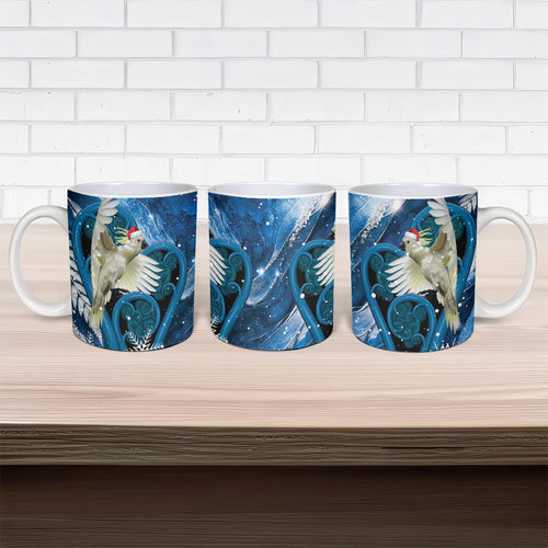 Sulphur-crested Cockatoo New Zealand Christmas In July Ceramic Mug NZ Aroha Koru Fern Marble Vibes