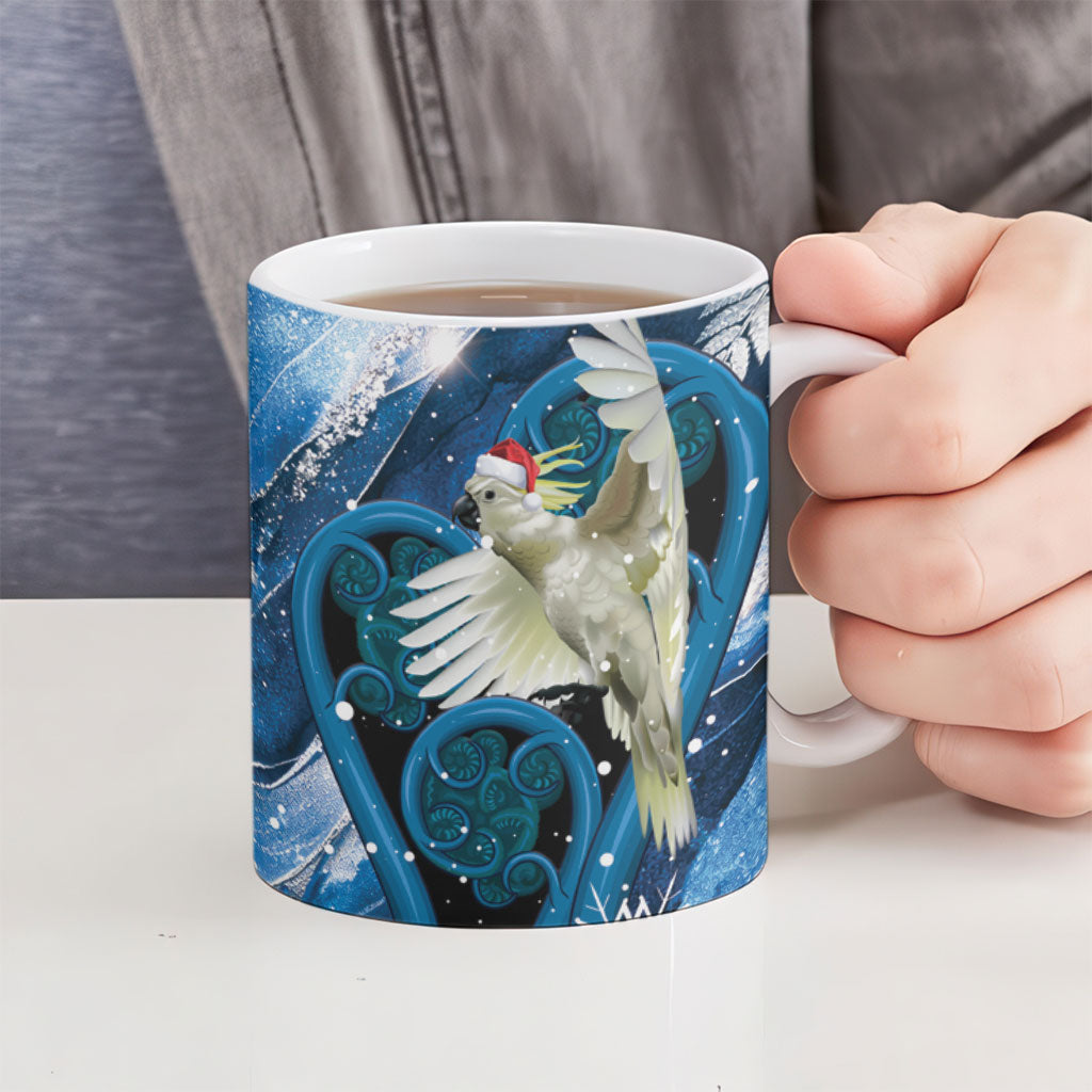 Sulphur-crested Cockatoo New Zealand Christmas In July Ceramic Mug NZ Aroha Koru Fern Marble Vibes