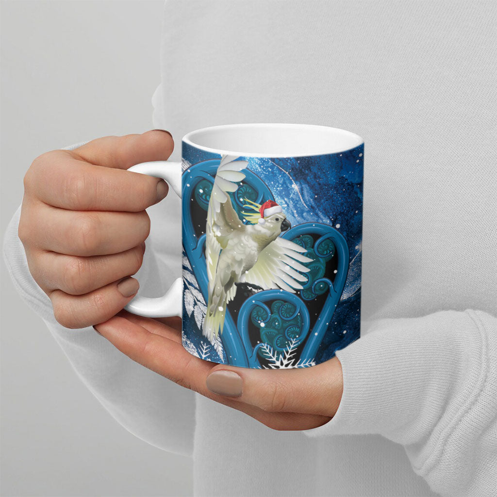 Sulphur-crested Cockatoo New Zealand Christmas In July Ceramic Mug NZ Aroha Koru Fern Marble Vibes