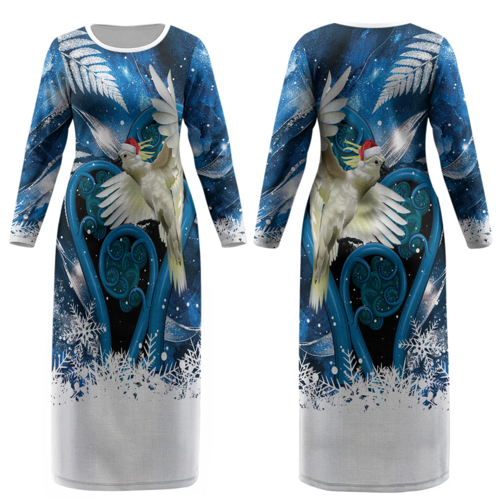 Sulphur-crested Cockatoo New Zealand Christmas In July Couples Matching Long Sleeve Bodycon Dress and Hawaiian Shirt NZ Aroha Koru Fern Marble Vibes LT14