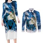 Sulphur-crested Cockatoo New Zealand Christmas In July Couples Matching Long Sleeve Bodycon Dress and Long Sleeve Button Shirt NZ Aroha Koru Fern Marble Vibes