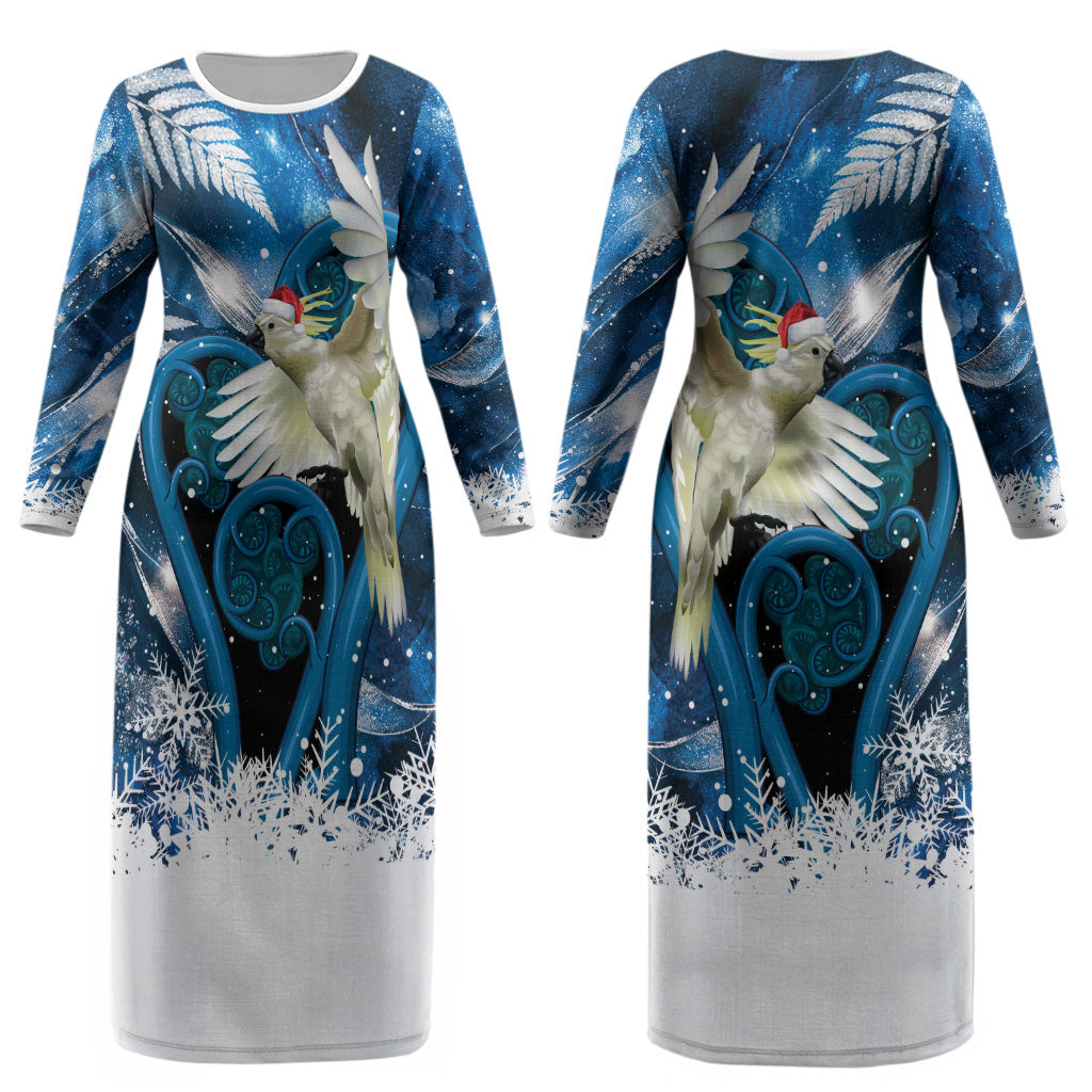 Sulphur-crested Cockatoo New Zealand Christmas In July Couples Matching Long Sleeve Bodycon Dress and Long Sleeve Button Shirt NZ Aroha Koru Fern Marble Vibes LT14