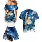 Sulphur-crested Cockatoo New Zealand Christmas In July Couples Matching Mermaid Dress and Hawaiian Shirt NZ Aroha Koru Fern Marble Vibes
