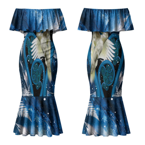 Sulphur-crested Cockatoo New Zealand Christmas In July Couples Matching Mermaid Dress and Hawaiian Shirt NZ Aroha Koru Fern Marble Vibes LT14