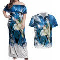 Sulphur-crested Cockatoo New Zealand Christmas In July Couples Matching Off Shoulder Maxi Dress and Hawaiian Shirt NZ Aroha Koru Fern Marble Vibes