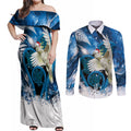 Sulphur-crested Cockatoo New Zealand Christmas In July Couples Matching Off Shoulder Maxi Dress and Long Sleeve Button Shirt NZ Aroha Koru Fern Marble Vibes