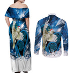 Sulphur-crested Cockatoo New Zealand Christmas In July Couples Matching Off Shoulder Maxi Dress and Long Sleeve Button Shirt NZ Aroha Koru Fern Marble Vibes