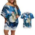 Sulphur-crested Cockatoo New Zealand Christmas In July Couples Matching Off Shoulder Short Dress and Hawaiian Shirt NZ Aroha Koru Fern Marble Vibes