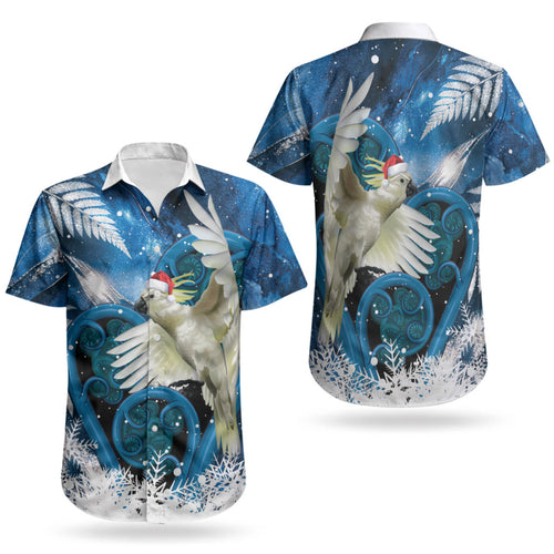 Sulphur-crested Cockatoo New Zealand Christmas In July Couples Matching Off Shoulder Short Dress and Hawaiian Shirt NZ Aroha Koru Fern Marble Vibes LT14