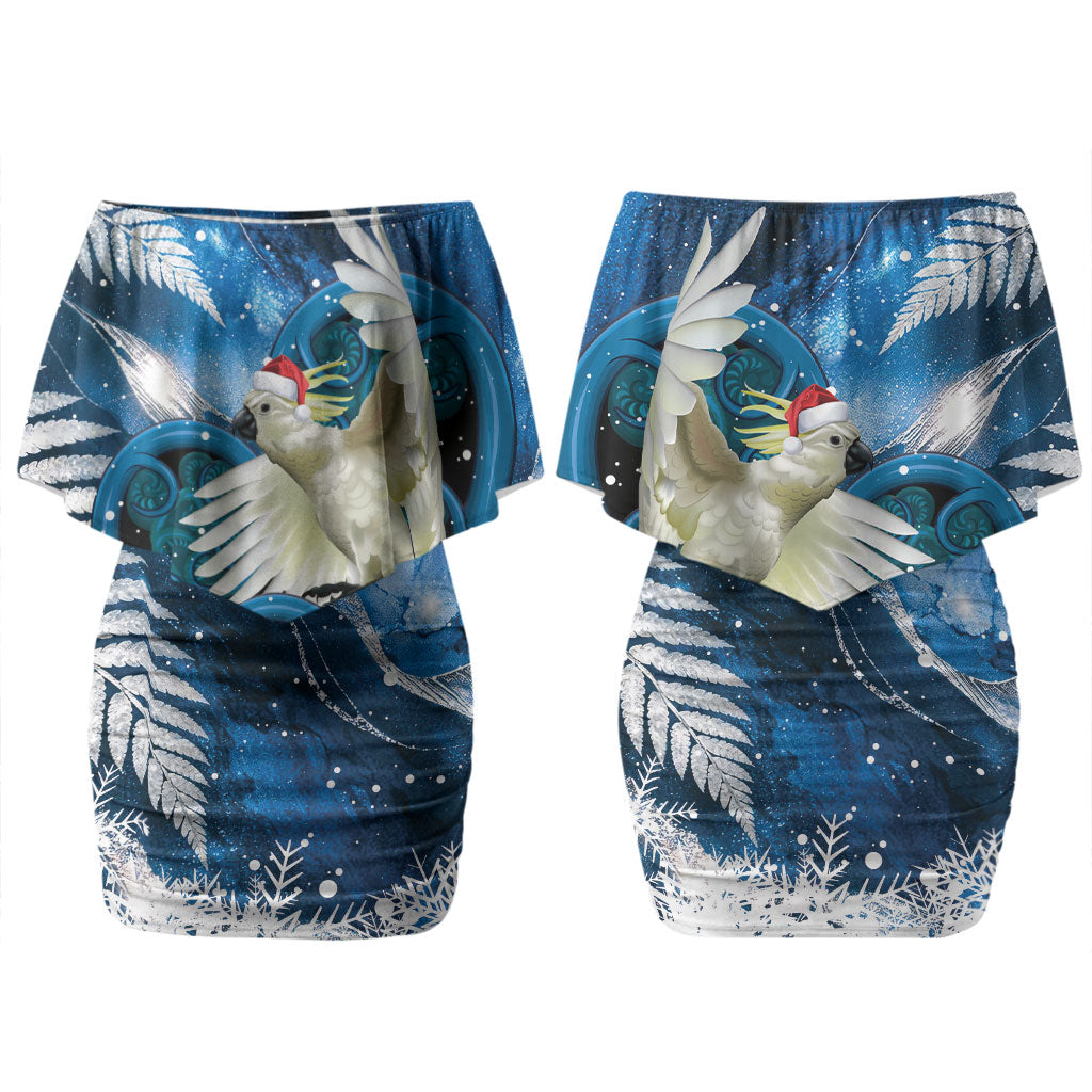 Sulphur-crested Cockatoo New Zealand Christmas In July Couples Matching Off Shoulder Short Dress and Long Sleeve Button Shirt NZ Aroha Koru Fern Marble Vibes LT14