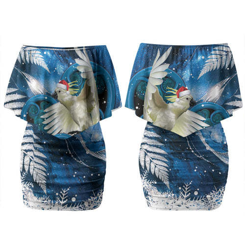 Sulphur-crested Cockatoo New Zealand Christmas In July Couples Matching Off Shoulder Short Dress and Long Sleeve Button Shirt NZ Aroha Koru Fern Marble Vibes LT14