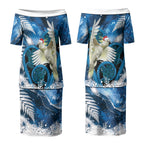 Sulphur-crested Cockatoo New Zealand Christmas In July Couples Matching Puletasi and Hawaiian Shirt NZ Aroha Koru Fern Marble Vibes LT14