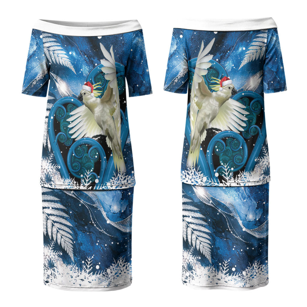 Sulphur-crested Cockatoo New Zealand Christmas In July Couples Matching Puletasi and Hawaiian Shirt NZ Aroha Koru Fern Marble Vibes LT14