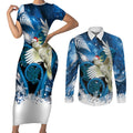 Sulphur-crested Cockatoo New Zealand Christmas In July Couples Matching Short Sleeve Bodycon Dress and Long Sleeve Button Shirt NZ Aroha Koru Fern Marble Vibes