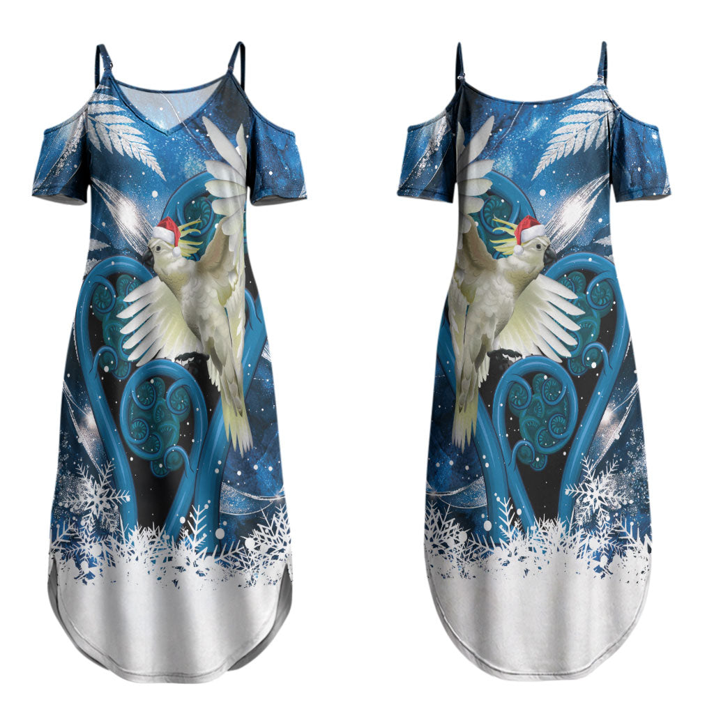 Sulphur-crested Cockatoo New Zealand Christmas In July Couples Matching Summer Maxi Dress and Hawaiian Shirt NZ Aroha Koru Fern Marble Vibes LT14