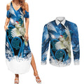 Sulphur-crested Cockatoo New Zealand Christmas In July Couples Matching Summer Maxi Dress and Long Sleeve Button Shirt NZ Aroha Koru Fern Marble Vibes