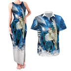 Sulphur-crested Cockatoo New Zealand Christmas In July Couples Matching Tank Maxi Dress and Hawaiian Shirt NZ Aroha Koru Fern Marble Vibes