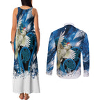 Sulphur-crested Cockatoo New Zealand Christmas In July Couples Matching Tank Maxi Dress and Long Sleeve Button Shirt NZ Aroha Koru Fern Marble Vibes