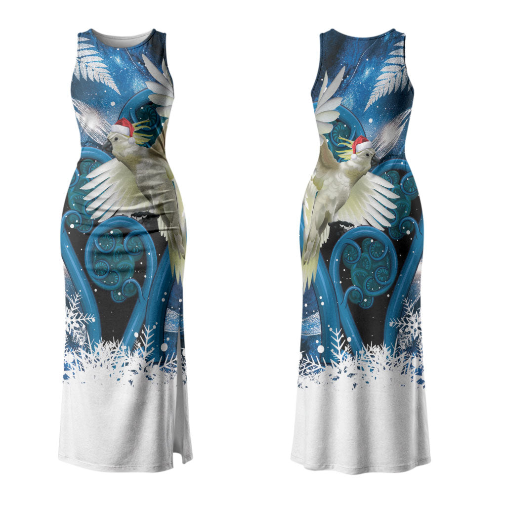 Sulphur-crested Cockatoo New Zealand Christmas In July Couples Matching Tank Maxi Dress and Long Sleeve Button Shirt NZ Aroha Koru Fern Marble Vibes LT14