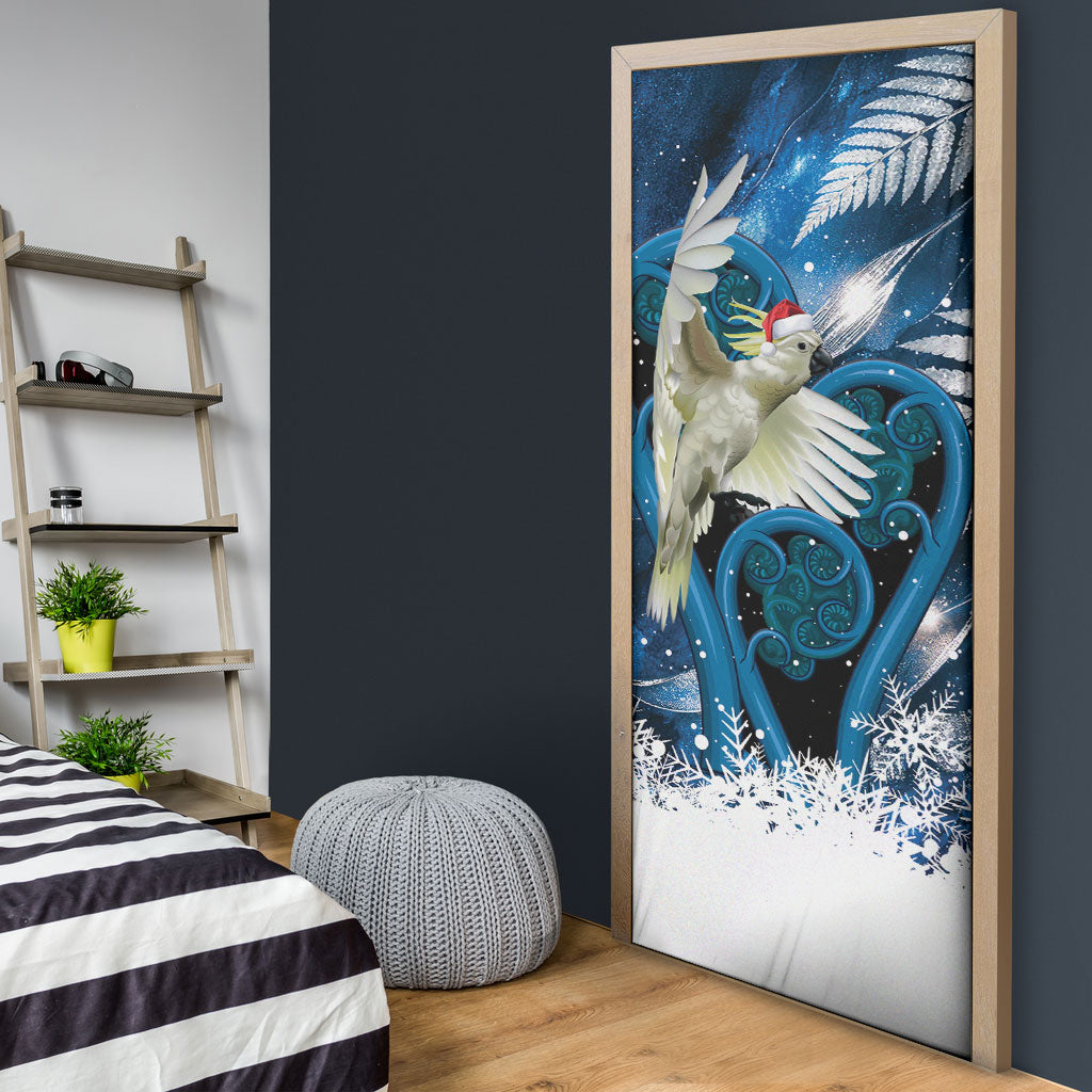 Sulphur-crested Cockatoo New Zealand Christmas In July Door Cover NZ Aroha Koru Fern Marble Vibes