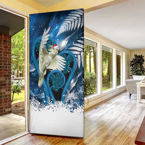 Sulphur-crested Cockatoo New Zealand Christmas In July Door Cover NZ Aroha Koru Fern Marble Vibes