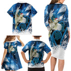 Sulphur-crested Cockatoo New Zealand Christmas In July Family Matching Long Sleeve Bodycon Dress and Hawaiian Shirt NZ Aroha Koru Fern Marble Vibes