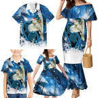 Sulphur-crested Cockatoo New Zealand Christmas In July Family Matching Mermaid Dress and Hawaiian Shirt NZ Aroha Koru Fern Marble Vibes