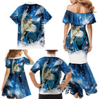 Sulphur-crested Cockatoo New Zealand Christmas In July Family Matching Mermaid Dress and Hawaiian Shirt NZ Aroha Koru Fern Marble Vibes
