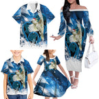 Sulphur-crested Cockatoo New Zealand Christmas In July Family Matching Off The Shoulder Long Sleeve Dress and Hawaiian Shirt NZ Aroha Koru Fern Marble Vibes