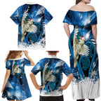 Sulphur-crested Cockatoo New Zealand Christmas In July Family Matching Off Shoulder Maxi Dress and Hawaiian Shirt NZ Aroha Koru Fern Marble Vibes