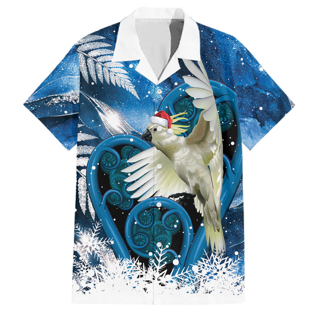 Sulphur-crested Cockatoo New Zealand Christmas In July Family Matching Off Shoulder Maxi Dress and Hawaiian Shirt NZ Aroha Koru Fern Marble Vibes
