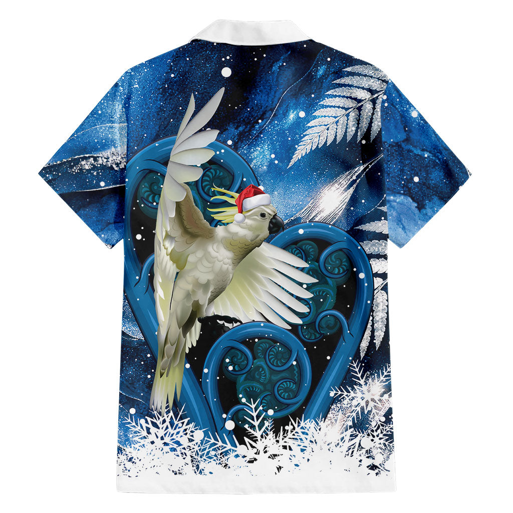 Sulphur-crested Cockatoo New Zealand Christmas In July Family Matching Off Shoulder Short Dress and Hawaiian Shirt NZ Aroha Koru Fern Marble Vibes