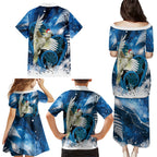 Sulphur-crested Cockatoo New Zealand Christmas In July Family Matching Puletasi and Hawaiian Shirt NZ Aroha Koru Fern Marble Vibes